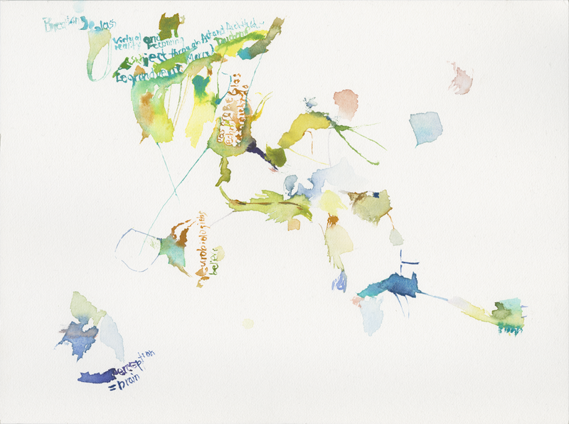 2018-05-25: Breaking glass - Virtual Reality and Becoming a Subject through Art and Architecture - keynote talk by neurophysiologist Wolf Singer, 
  architectural theorist Sanford Kwinter, professor Daniel Birnbaum, Staedelschule Frankfurt  - Kirsten Kötter:  water colour, 24 x 32 cm